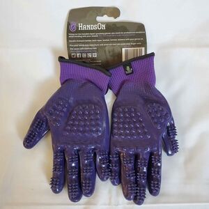 HandsOn Wet/Dry Animal Grooming Gloves (Medium) Purple - Horse Dog Cat Livestock